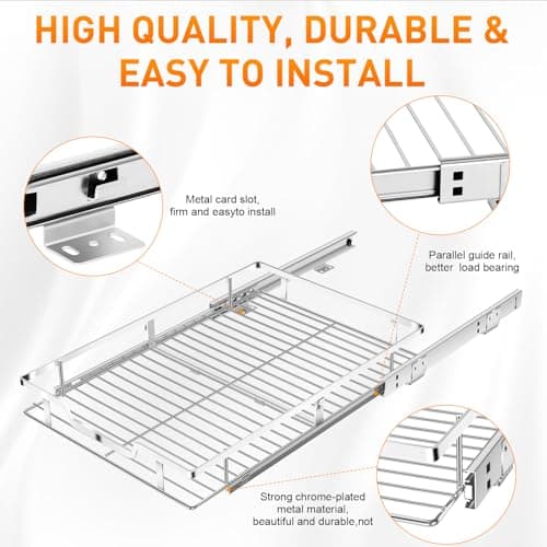 16" W x 22" D Chrome Slide Out Cabinet Organizer, Heavy Duty Pantry Shelves