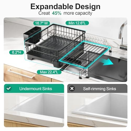 GSlife Large Extendable Dish Drying Rack - Black