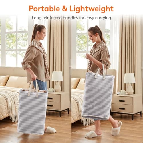 Large Collapsible Laundry Baskets with Carry Handles for Adults - 2 Pack - Grey - 2 x 80L
