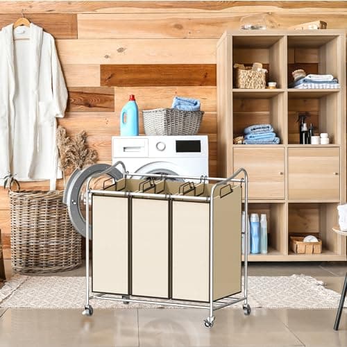 Heavy-Duty 3-Bag Laundry Sorter Cart, Chrome, Houseware