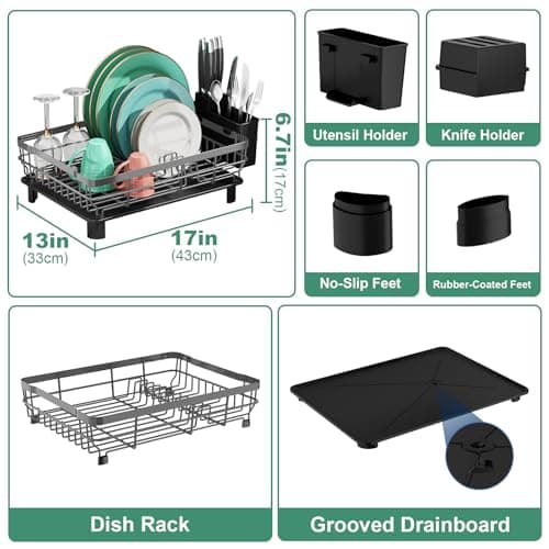 MOUKABAL Large Dish Drying Rack with Removable Holder, Grey/Gray
