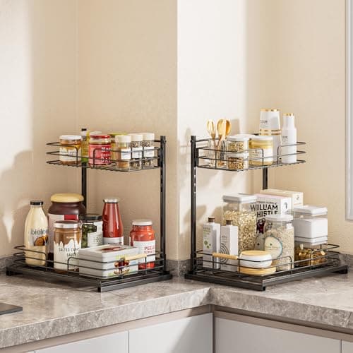 Delamu Height Adjustable Under Sink Organizer, 2 Pack Storage Shelf for Kitchen & Bathroom