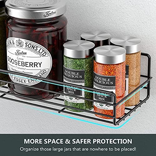 Moforoco Wall-Mount Spice Rack Organizer (6-Pack) - Black Pantry Shelves for Farmhouse Kitchen Decor