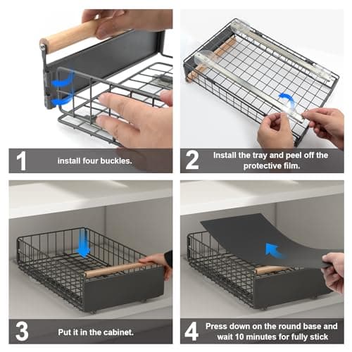 Cabinet Organizer with Slide Out Drawers and Wooden Handle for Kitchen, Pantry, Bedroom, Office