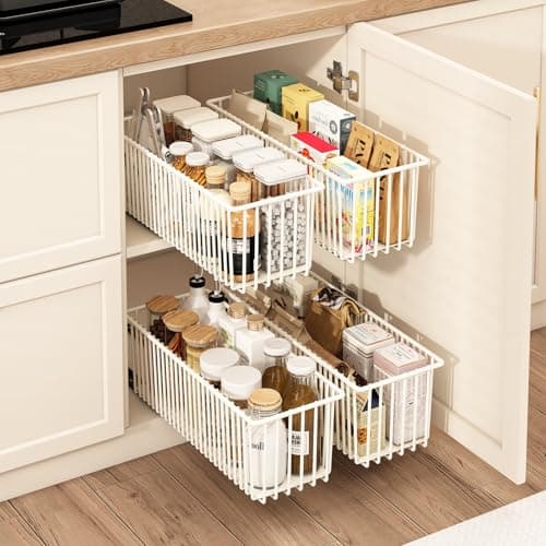 4 Pack Black Pull Out Basket Drawers for Kitchen & Bathroom Cabinets