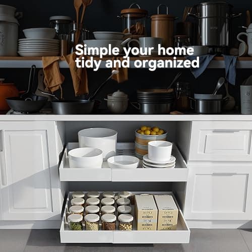 2 Pack Expandable White Pull Out Cabinet Organizers, 12.6''-21'' Width, 21'' Deep, Kitchen & Bathroom Storage