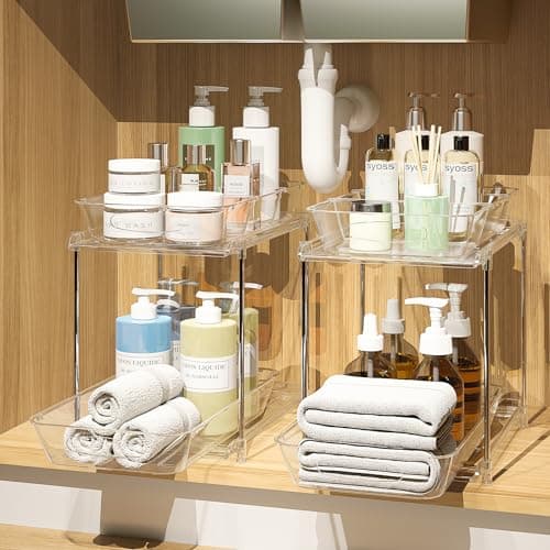2 Pack Clear Under Sink Organizers & Medicine Cabinet Dividers