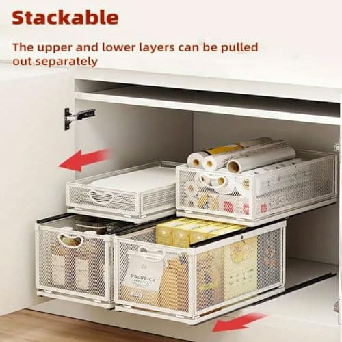 Heavy Duty Adhesive Cabinet Organizer with Sliding Drawer, 9.6"W x 11.8"D x 8.4"H