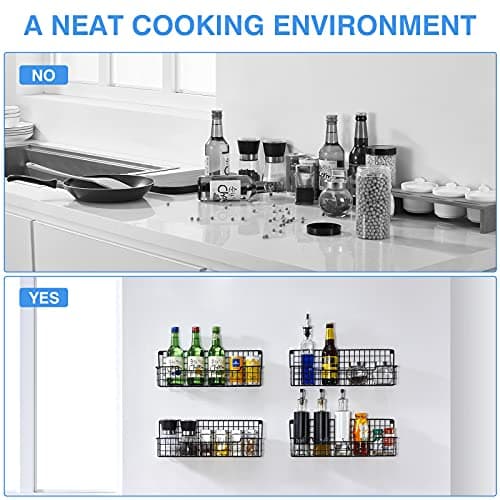 Wall-Mounted Spice Rack Set of 4 - Space-Saving Organizer for Kitchen Cabinets and Pantry Doors, Black