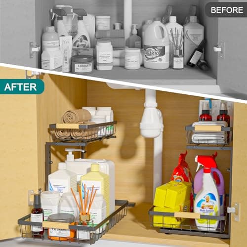 Adjustable 2 Tier Under Sink Organizer and Storage for Kitchen and Bathroom Cabinet