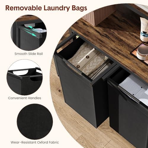GAOMON 2-Section Laundry Hamper with Shelves & Sorter, Black & Brown