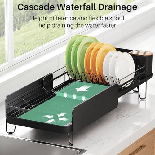 Stainless Steel Large Kitchen Dish Drying Rack with Cutlery Holder