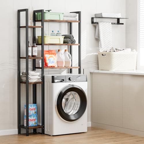 OTK 7-Tier Over The Toilet Storage Organizer - Freestanding Rack with Hooks & Adjustable Feet for Bathroom & Laundry
