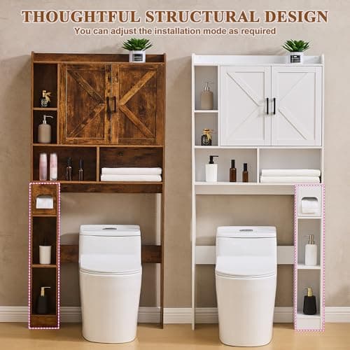 Farmhouse Storage Cabinet Over Toilet with 2 Barn Doors, White