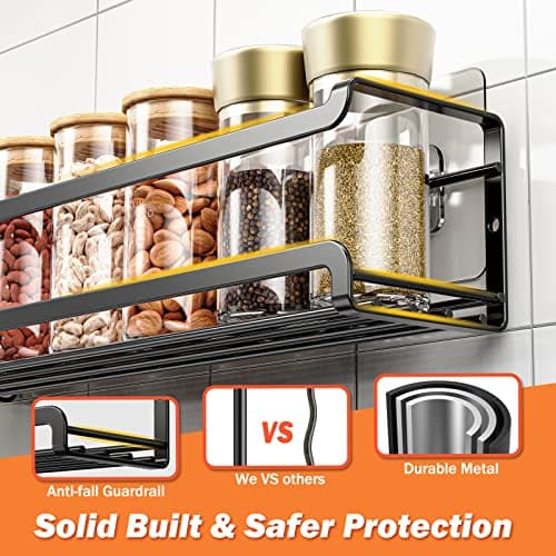 Wall-Mounted Spice Rack Organizer - 4 Pack for Kitchen Cabinets and Pantry Doors