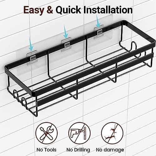 WOWBOX Stainless Black Adhesive Shower Caddy, 2 Pack