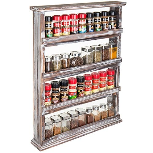 Rustic Torched Wood 4-Tier Spice Rack Wall Hanging Pantry Organizer