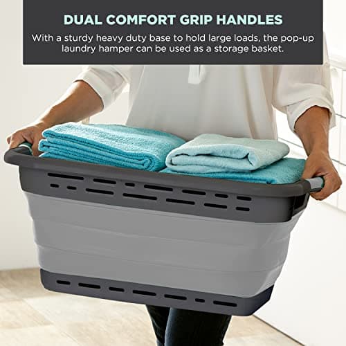 BLACK+DECKER Portable 25" Slim Laundry Basket - Ideal for Small Spaces & Travel, Black