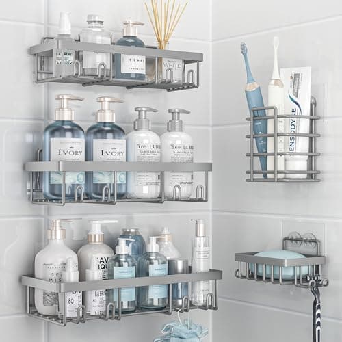 5 Pack Rustproof Stainless Steel Shower Caddy Organizer, Silver