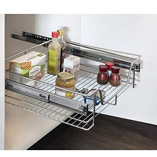 Telescopic Kitchen Drawer with Removable Shelf and Stainless Steel Rail