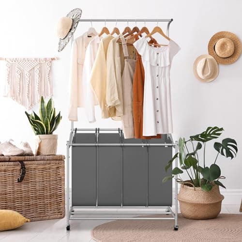 Black LUCKUP 4-Section Laundry Sorter with Hanging Bar