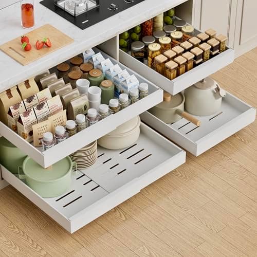 4 Pack 21'' Deep Cabinet Pull Out Drawers with Adhesive Nano Film Organizer