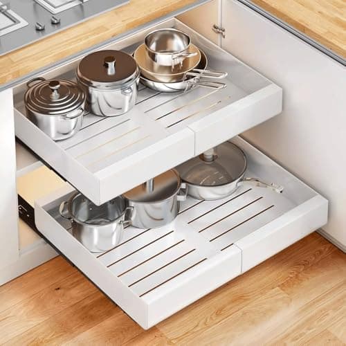 21" Deep Expandable Cabinet Organizer with Magnetic Dividers & Cleaning Brush - Black Slide-Out Drawer