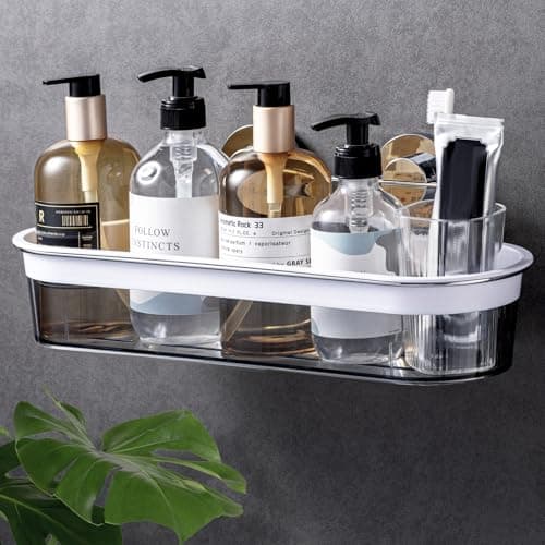Leverloc No-Drilling Rustproof Black Bathroom Shower Caddy & Hooks, 2 Pack