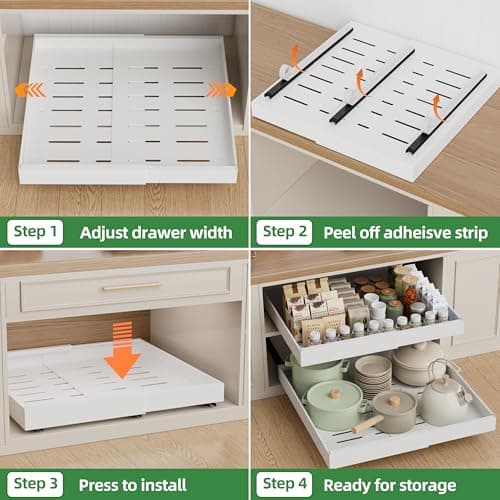 4 Pack 21'' Deep Cabinet Pull Out Drawers with Adhesive Nano Film Organizer