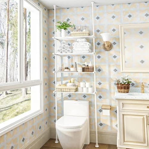 Adjustable 4-Tier Over Toilet Bathroom Organizer Rack in Metal Black