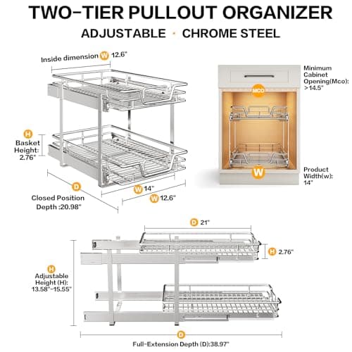 2-Tier Kitchen Cabinet Organizer in Multiple Sizes