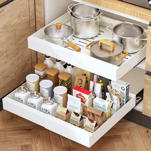 Expandable Pull Out Cabinet Organizer with 3 Rails, White - 1Pc
