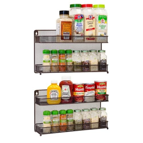 CAXXA 2PK 2-Tier Spice Rack, Bronze Mesh Storage Organizer