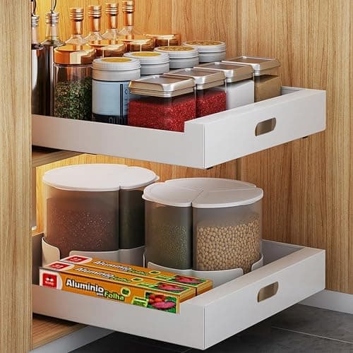 2 Pack Heavy Duty Pull Out Cabinet Organizers for Kitchen Pantry Bathroom