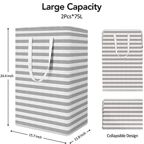 WISELIFE 2-Pack Collapsible Large Laundry Hamper, Grey - 75L Storage Basket