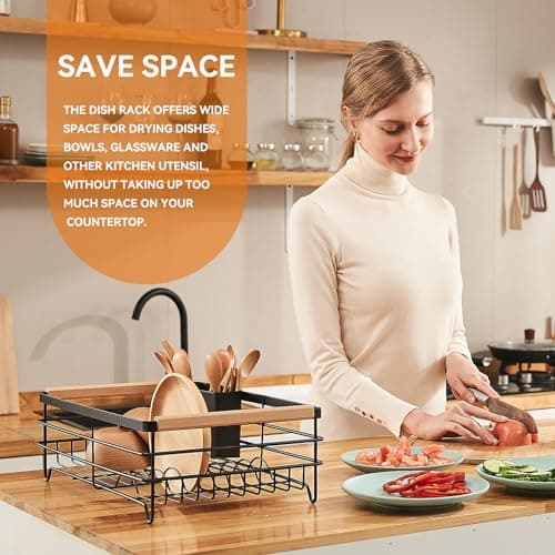 BRIAN & DANY Stainless Steel Dish Drying Rack with Cutlery Holder & Drainboard