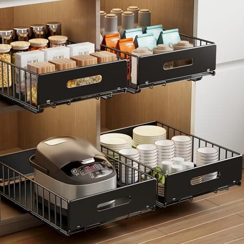 2 Pack Heavy Duty Cabinet Organizer, Slide Out Drawers (16.5"x11.8"x3.94"-Black)