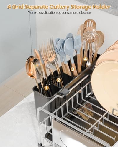 304 Stainless Steel Kitchen Dish Drying Rack with Smart Drainage and Holder Set