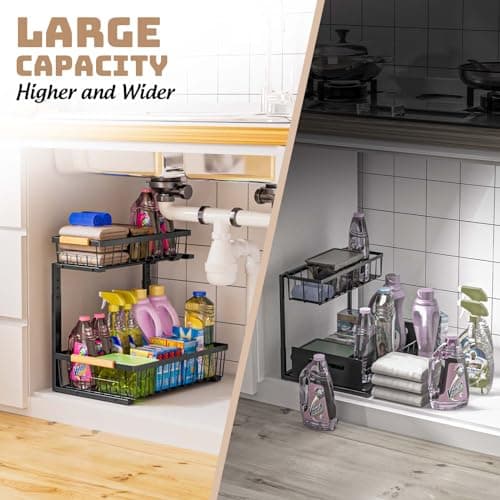 Slide Out Under Sink Storage Shelf for Kitchen and Bathroom Cabinets