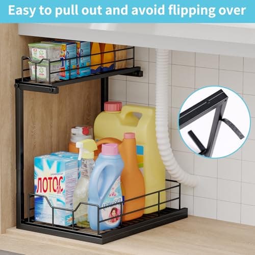 2-Pack Under Sink Organizer: Adjustable Height Kitchen Bathroom Cabinet Storage