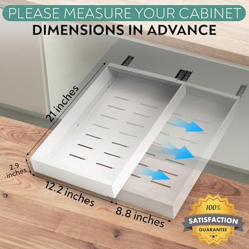 Expandable 21" Slide Out Cabinet Organizer for Kitchen & Pantry Shelves