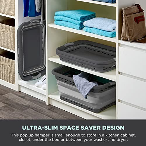 BLACK+DECKER Portable 25" Slim Laundry Basket - Ideal for Small Spaces & Travel, Black