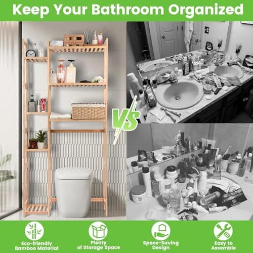Sturdy Mystara Bamboo Over Toilet Storage Cabinet, Maximize Space, Easy Assembly