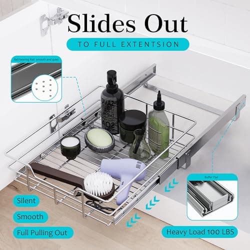 Heavy Duty Slide Out Drawer Cabinet Organizer, 11" W x 17" D, Kitchen & Bathroom