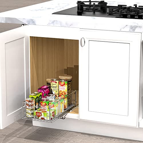 Chrome Finished Pull-Out Cabinet Organizer Basket, 17.2" Dia., Ideal for Kitchen & Bathroom Storage
