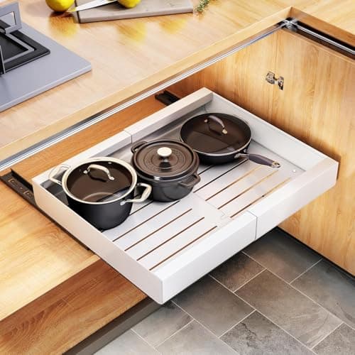 Expandable Pull-Out Cabinet Organizer with Adhesive Nano Film - Ideal for Kitchen, Pantry, and Bathroom Storage