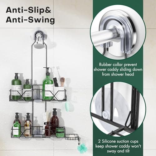 Upgraded Hanging Shower Caddy with Hooks & Soap Holder, Adjustable Height Rack
