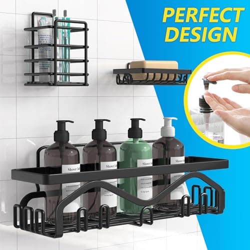Coraje 5-Pack Adhesive Shower Organizer, Large Capacity, Rustproof (Black)