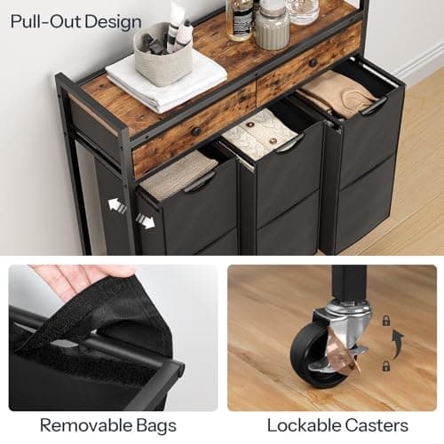 HOOBRO 3-Section 130L Rustic Brown Laundry Sorter with Drawers and Bags BF78XY01