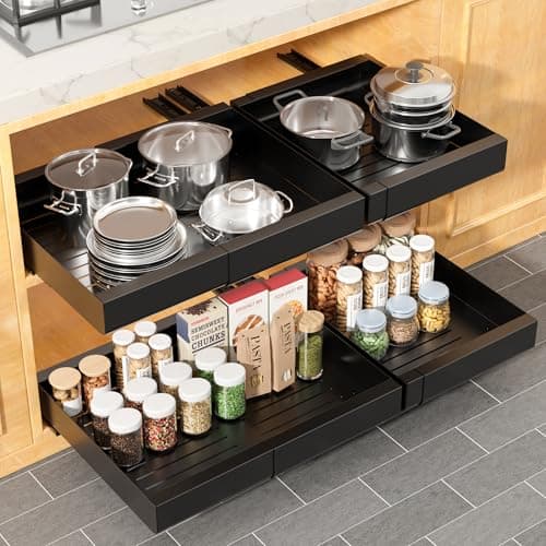 Heavy Duty Expandable Cabinet Organizer, Slide Out Drawers for Kitchen, Pantry, Garage, and Bathroom Storage